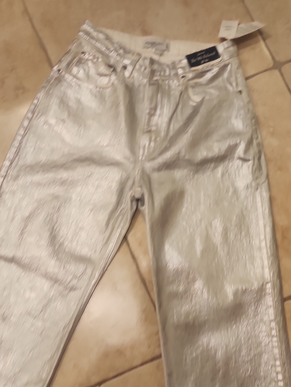 Abercrombie & Fitch Metallic Silver 90s Relaxed Straight Jeans